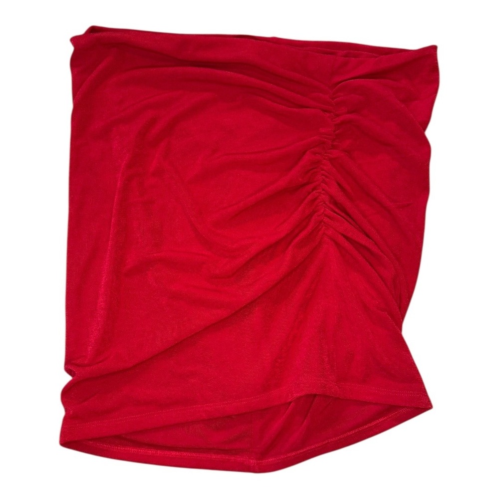 Naked Wardrobe Ruched Red Sparkle Glitter Stretch Bodycon Skirt Women's Small